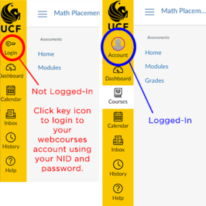 Graphic showing logged in vs not logged in on Webcourses